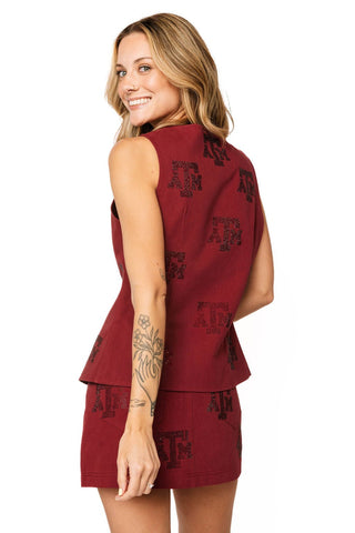 QOS Licensed Texas A&M Tonal Rhinestone Scattered Abbreviation Skirt - Boutique Bella BellaQueen of Sparkles
