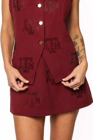 QOS Licensed Texas A&M Tonal Rhinestone Scattered Abbreviation Skirt - Boutique Bella BellaQueen of Sparkles