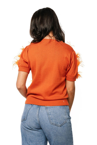 QOS Licensed Texas Mascot Scattered Jewel Feather Short Sleeve Sweater - Boutique Bella BellaQueen of Sparkles
