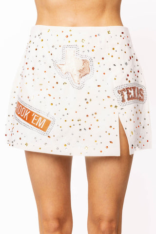 QOS Licensed Texas Multi Rhinestone Scattered Logo Skirt - Boutique Bella BellaQueen of Sparkles