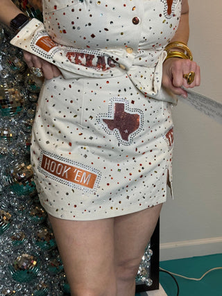 QOS Licensed Texas Multi Rhinestone Scattered Logo Skirt - Boutique Bella BellaQueen of Sparkles