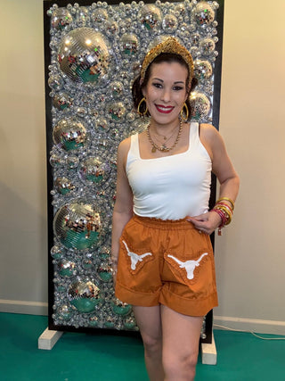 QOS Licensed Texas Ruffle Mascot Patch Short - Boutique Bella BellaQueen of Sparkles