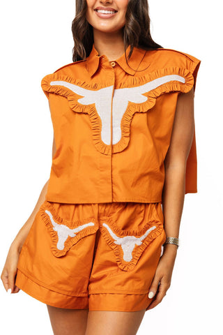 QOS Licensed Texas Ruffle Mascot Patch Short - Boutique Bella BellaQueen of Sparkles