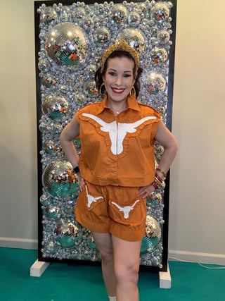 QOS Licensed Texas Ruffle Mascot Patch Tank - Boutique Bella BellaQueen of Sparkles