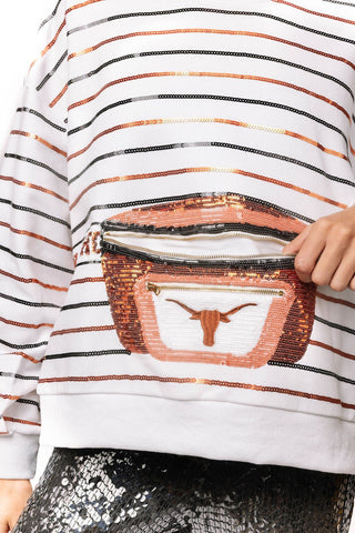 QOS Licensed Texas Sequin Striped Fanny Pack Sweatshirt - Boutique Bella BellaSweatshirt