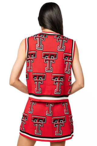 QOS Licensed Texas Tech Knit In Rhinestone Button Up Knit Tank - Boutique Bella BellaQueen of Sparkles