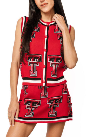QOS Licensed Texas Tech Knit In Rhinestone Button Up Knit Tank - Boutique Bella BellaQueen of Sparkles