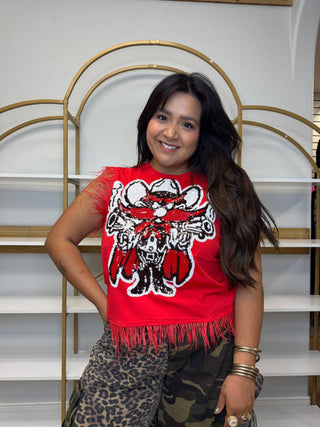 QOS Licensed Texas Tech Mascot Feather Trim Tank - Boutique Bella BellaQueen of Sparkles