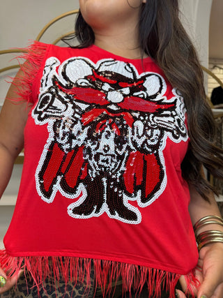 QOS Licensed Texas Tech Mascot Feather Trim Tank - Boutique Bella BellaQueen of Sparkles