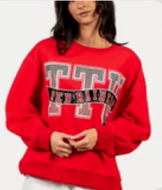 QOS Licensed Texas Tech Rhinestone Metallic Banner Sweatshirt - Boutique Bella BellaSweatshirt