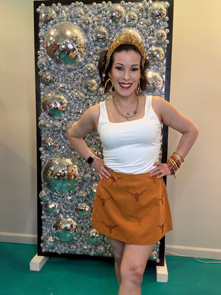 QOS Licensed Texas Tonal Rhinestone Scattered Abbreviation Skirt - Boutique Bella BellaQueen of Sparkles
