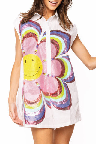 QOS Licensed White and Multi Smiley Flower Romper - Boutique Bella BellaQueen of Sparkles