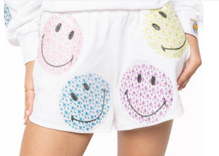 QOS Licensed White Scattered Multi Smiley Short - Boutique Bella BellaQueen of Sparkles