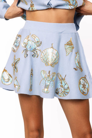 QOS Light Blue Beach Ornament Knit Skirt - Boutique Bella BellaQueen of Sparkles