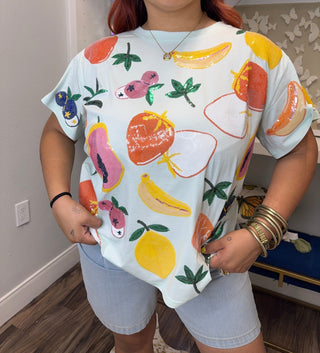 QOS Light Blue Multi Fruit Tee - Boutique Bella BellaTee