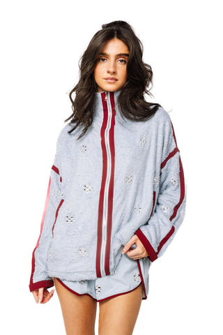 QOS Light Blue Rhinestone Zip Up Fleece - Boutique Bella BellaQueen of Sparkles