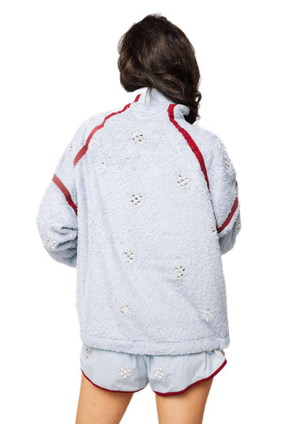 QOS Light Blue Rhinestone Zip Up Fleece - Boutique Bella BellaQueen of Sparkles