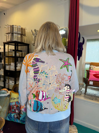 QOS Light Blue Under the Sea Button Up Cardigan - Boutique Bella BellaQueen of Sparkles