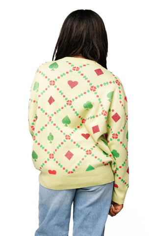 QOS Light Green Multi QOS Card Logo & Suit Sweater - Boutique Bella BellaSweater