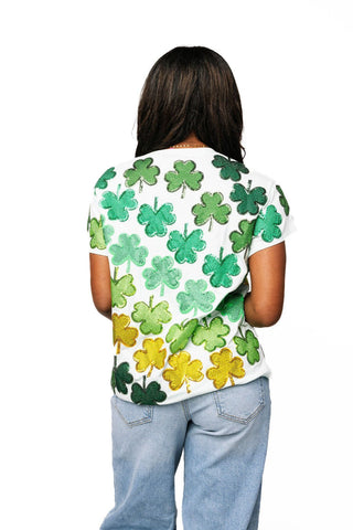 QOS Light Green Rhinestone Shamrock Tee - Boutique Bella BellaTee