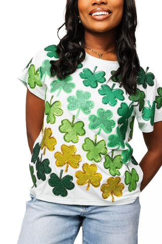 QOS Light Green Rhinestone Shamrock Tee - Boutique Bella BellaTee