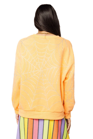 QOS Light Orange Multi Oversized Spider On Web Sweatshirt - Boutique Bella BellaQueen of Sparkles