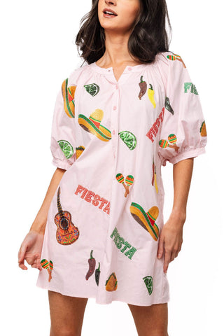 QOS Light Pink Cinco Icon Button Up Cotton Dress - Boutique Bella BellaQueen of Sparkles