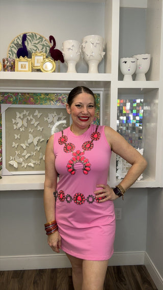 QOS Light Pink Necklace Tank Dress - Boutique Bella Bella