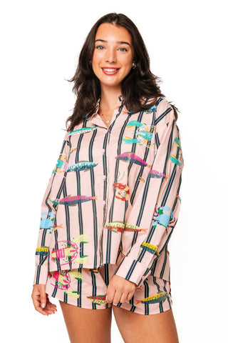 QOS Light Pink Stripe Multi Sea Creature Cotton Top - Boutique Bella BellaTop