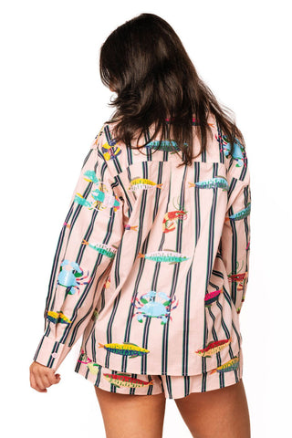 QOS Light Pink Stripe Multi Sea Creature Cotton Top - Boutique Bella BellaTop