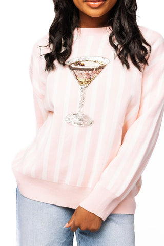 QOS Light Pink & White Stripe Espresso Martini Sweater - Boutique Bella BellaQueen of Sparkles