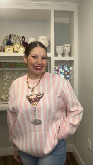 QOS Light Pink & White Stripe Espresso Martini Sweater - Boutique Bella BellaQueen of Sparkles
