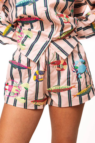 QOS Light Purple Stripe Multi Sea Creatures Cotton Short - Boutique Bella BellaShorts