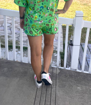 QOS - Lime Green Leopard PJ Shorts - Boutique Bella BellaQueen of Sparkles