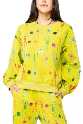 QOS Lime Green Multi Skeleton Sweatshirt - Boutique Bella BellaQueen of Sparkles