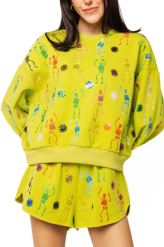 QOS Lime Green Multi Skeleton Sweatshirt - Boutique Bella BellaQueen of Sparkles