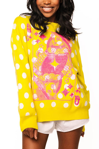 QOS Lime Green & Pink Polka Dot QOS Card Logo Sweater - Boutique Bella BellaSweater
