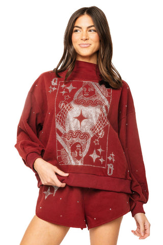 QOS Maroon & Grey Scattered Jewel QOS Card Logo Mock Neck Sweatshirt - Boutique Bella BellaSweatshirt