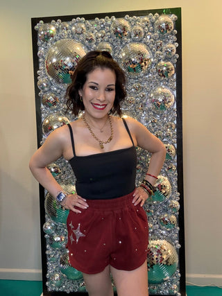 QOS Maroon & Grey Scattered Jewel QOS Sparkle Logo Short - Boutique Bella BellaShorts