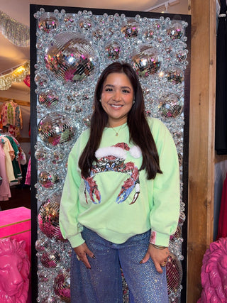 QOS Mint Crab in Santa Hat Sweatshirt - Boutique Bella BellaQueen of Sparkles