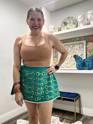 QOS Mint & Gold Horse Knit Skirt - Boutique Bella BellaQueen of Sparkles