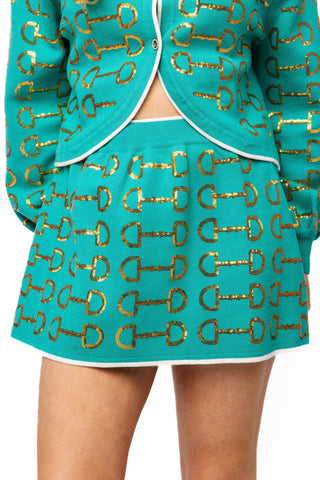 QOS Mint & Gold Horse Knit Skirt - Boutique Bella BellaQueen of Sparkles