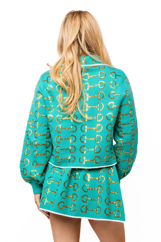 QOS Mint & Gold Horse Knit Skirt - Boutique Bella BellaQueen of Sparkles