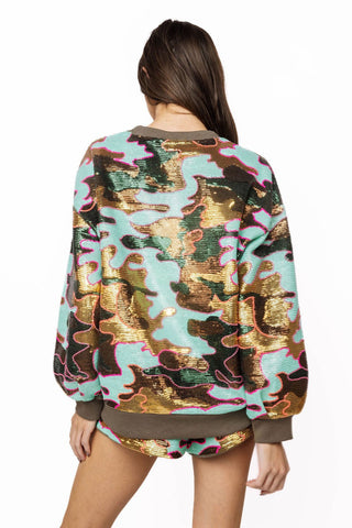 QOS Mint Sequin Camo Queen Card Sweatshirt - Boutique Bella BellaQueen of Sparkles