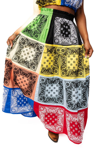 QOS Multi Bandana Cotton Midi Skirt - Boutique Bella Bellamidi skirt