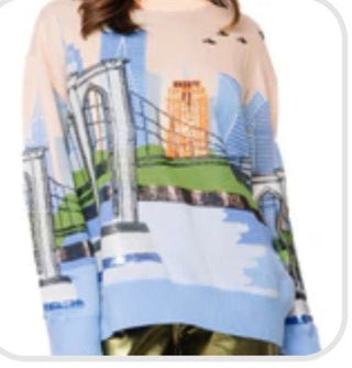 QOS Multi Bridge & City Scene Sweater - Boutique Bella BellaQueen of Sparkles