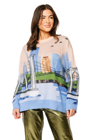 QOS Multi Bridge & City Scene Sweater - Boutique Bella BellaQueen of Sparkles