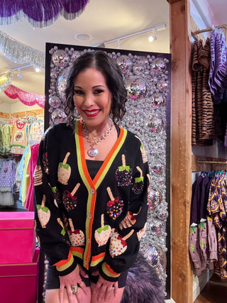 QOS Multi Candy Apples Button Up Cardigan - Boutique Bella BellaQueen of Sparkles