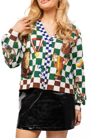 QOS Multi Checkered Derby Icon Button Up Cardigan - Boutique Bella BellaQueen of Sparkles