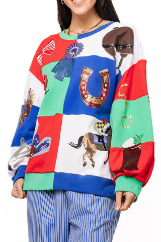 QOS Multi Checkered Kentucky Derby Icon Sweatshirt - Boutique Bella BellaQueen of Sparkles